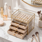 Gold Frame Clear Glass 4-Tier Jewelry Organizer