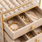 Gold Frame Clear Glass 4-Tier Jewelry Organizer