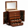 Large Dark Walnut Wood Jewelry Armoire with Mirror