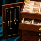 Large Dark Walnut Wood Jewelry Armoire with Mirror