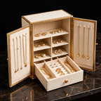 Cream and Gold Cabinet-Style Jewelry Armoire