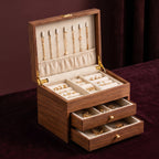Warm Walnut Wood 3-Tier Jewelry Organizer