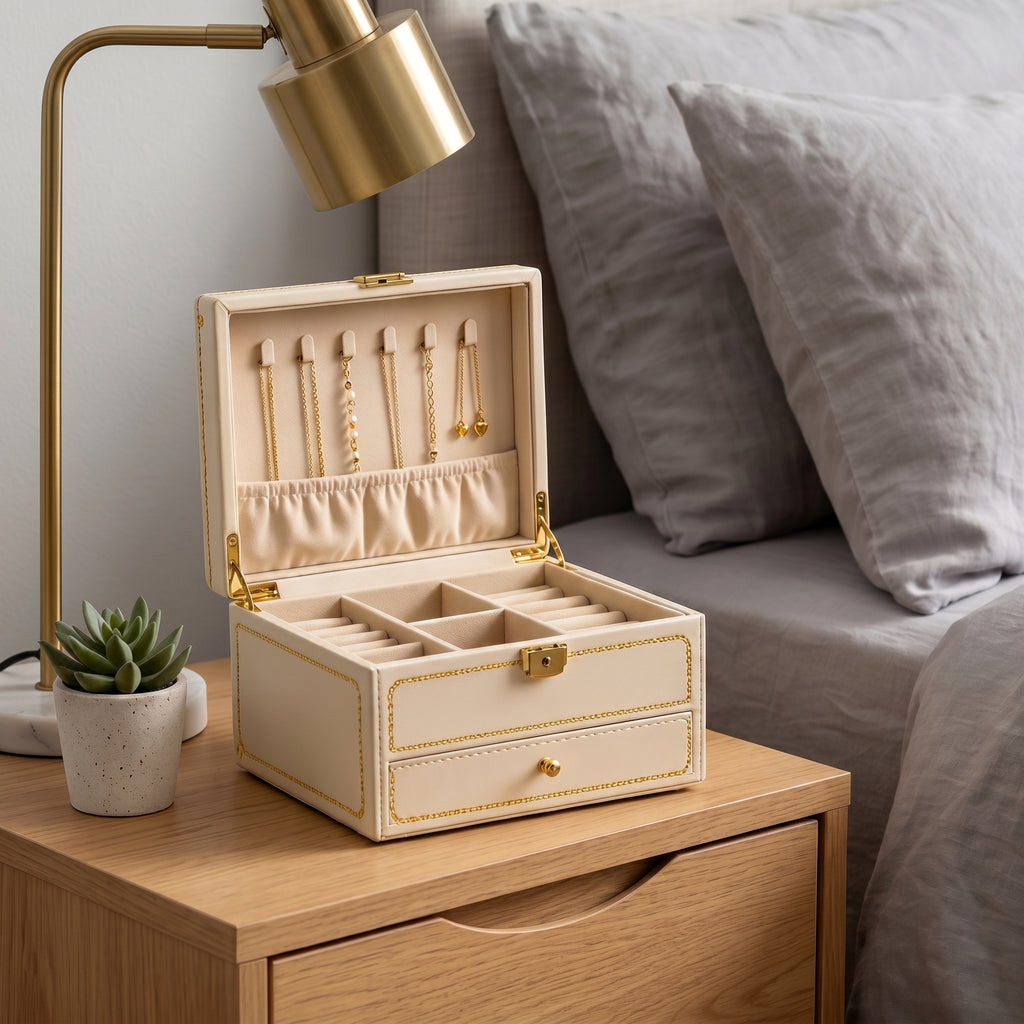 Elegant Cream and Gold Chain 2-Tier Jewelry Organizer