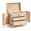 Ornate Cream and Gold Vintage-Style Jewelry Armoire