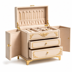 Ornate Cream and Gold Vintage-Style Jewelry Armoire