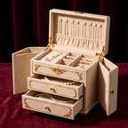 Ornate Cream and Gold Vintage-Style Jewelry Armoire