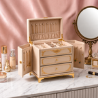 Ornate Cream and Gold Vintage-Style Jewelry Armoire