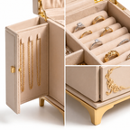 Ornate Cream and Gold Vintage-Style Jewelry Armoire