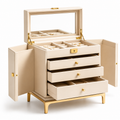 Elegant Cream and Gold Elevated Jewelry Armoire