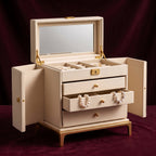 Elegant Cream and Gold Elevated Jewelry Armoire