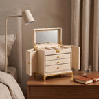 Elegant Cream and Gold Elevated Jewelry Armoire